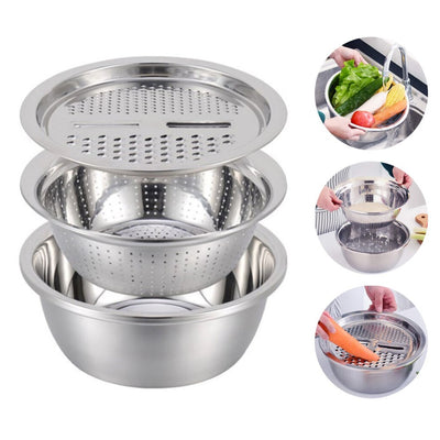 4-in-1 Stainless Steel Bowl, Colander & Grater Set